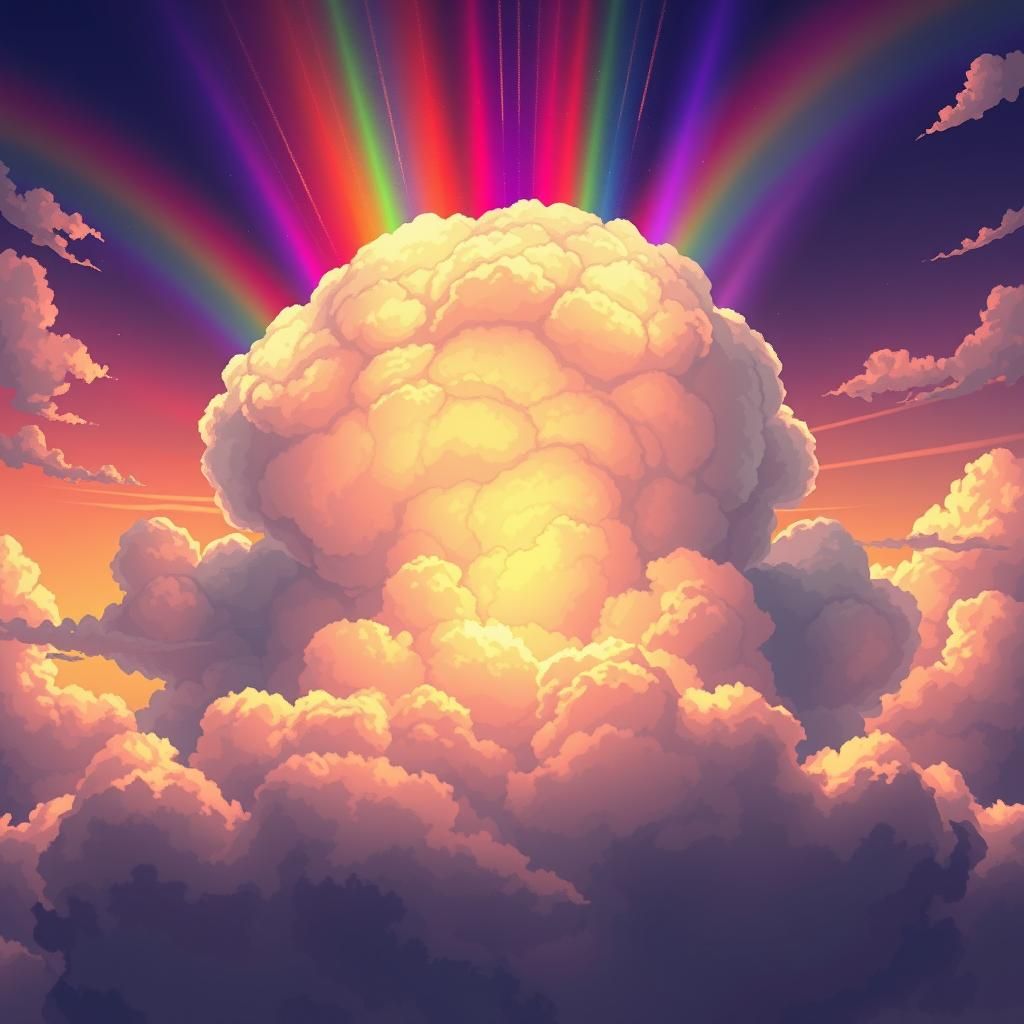 Rainbows Merge into Cloud in Anime Style