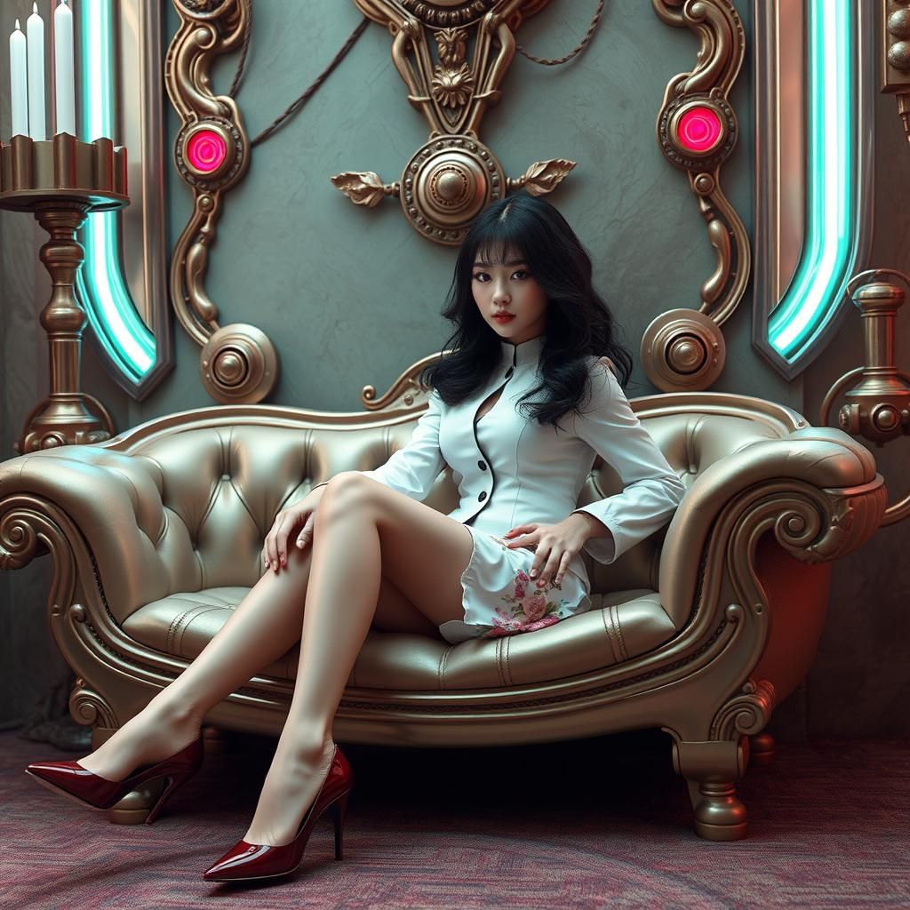 Korean Woman in Cyberpunk Style with Intricate Details