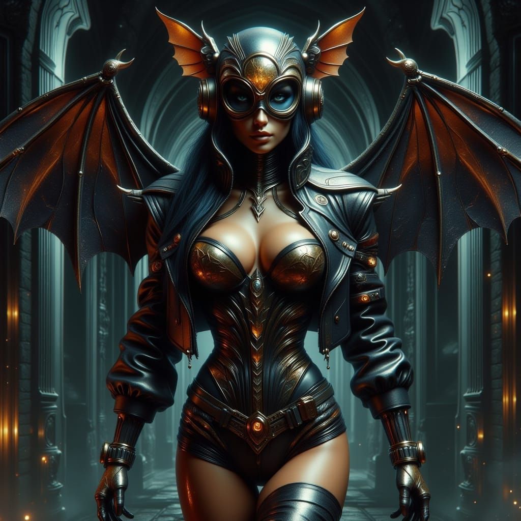 Cyberpunk Bat-human Hybrid in Dark Leather Armor