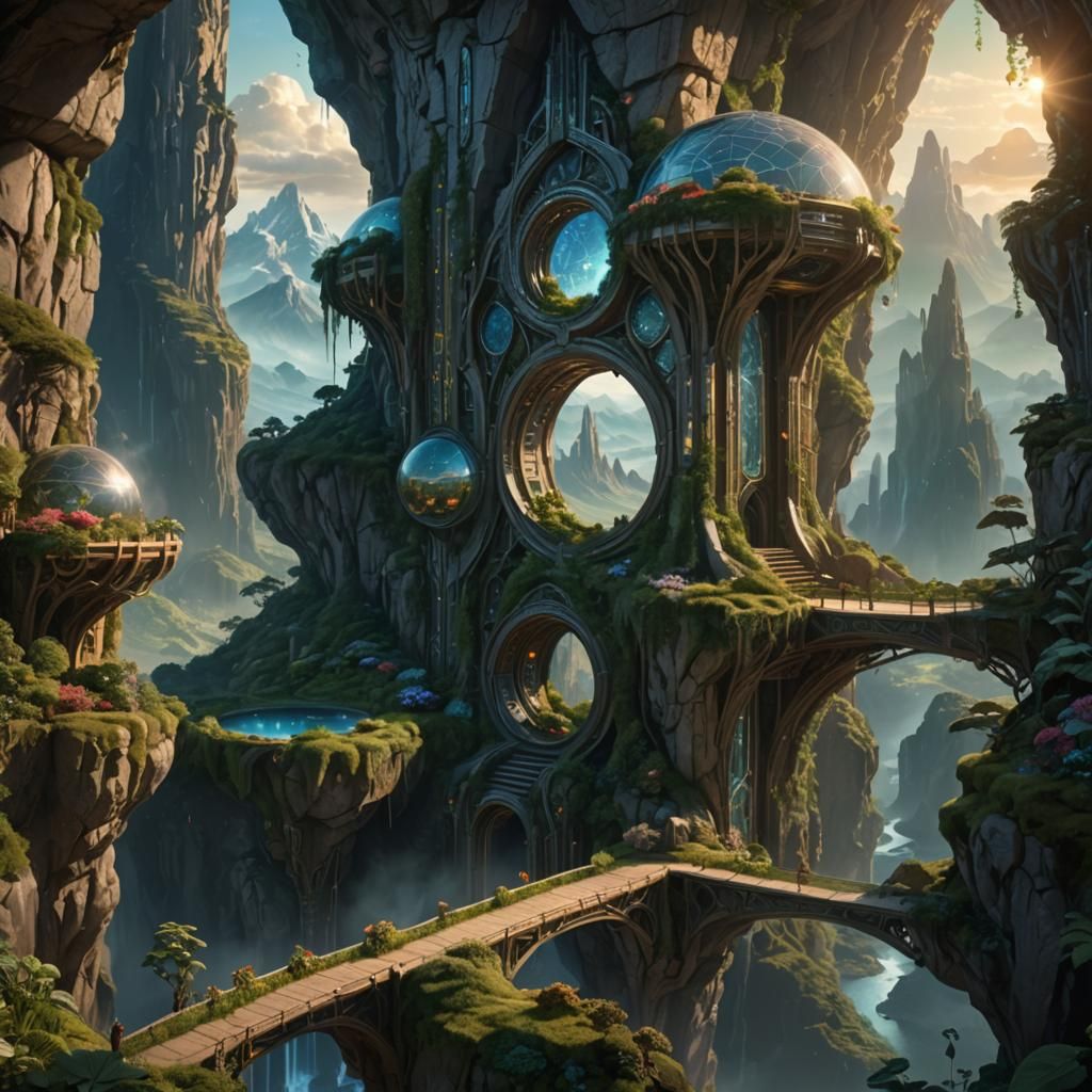 Futuristic Biophilic Metropolis with Alien Sunset