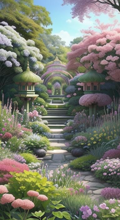 Chibi Meditating in Geometric Garden, Digital Art