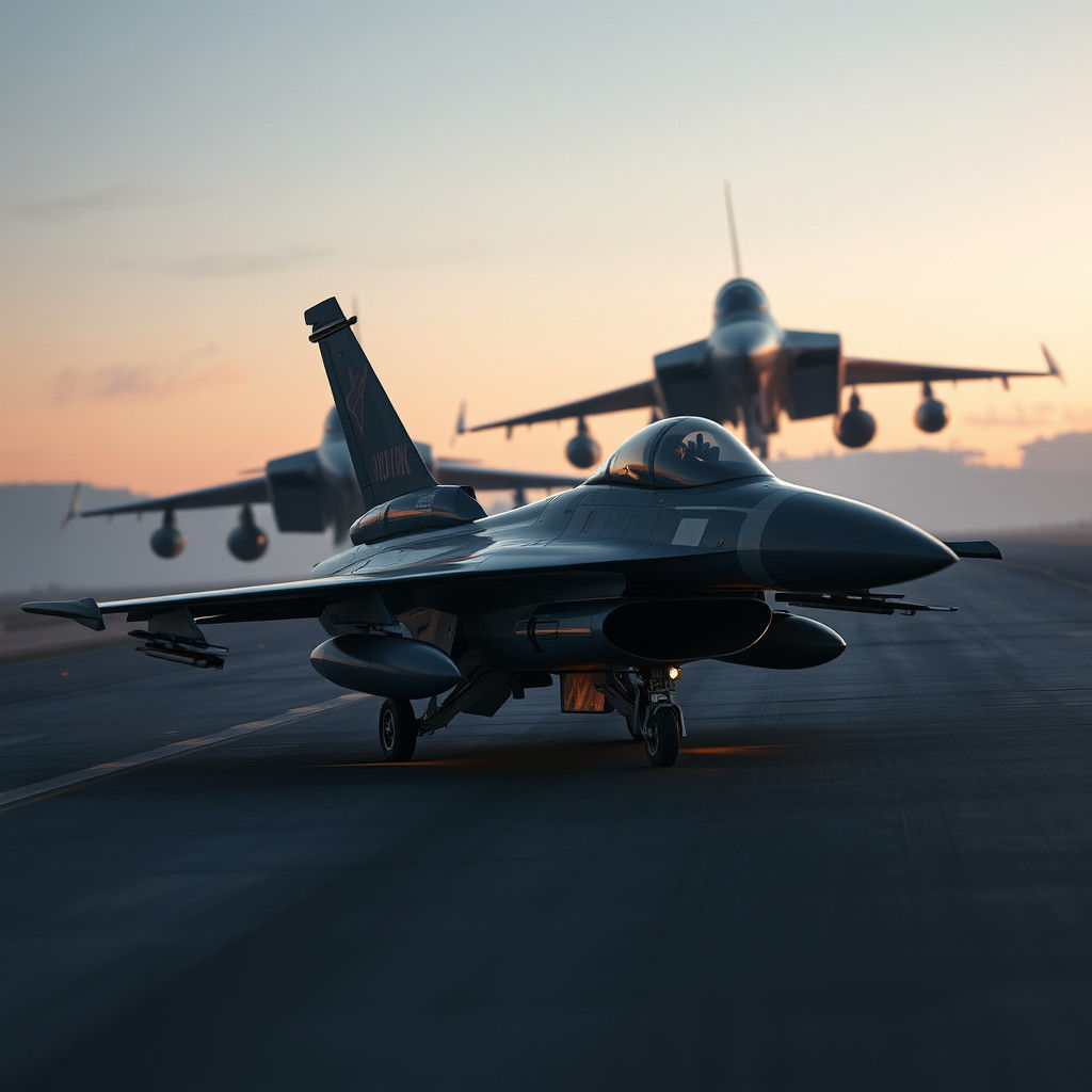 F-16 Fighter Jet Prepares for Takeoff in Twilight