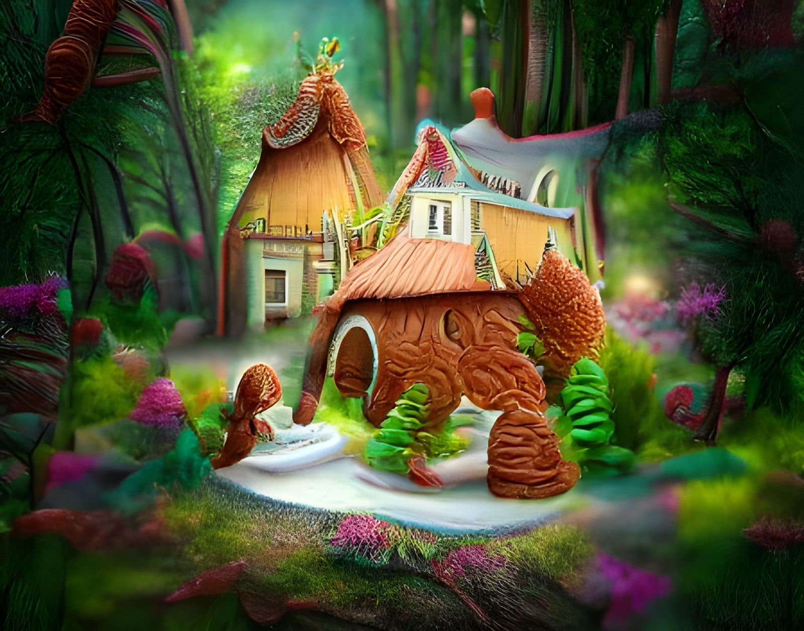 Gingerbread Cottage in Deep Forest: 3D Fairy Tale