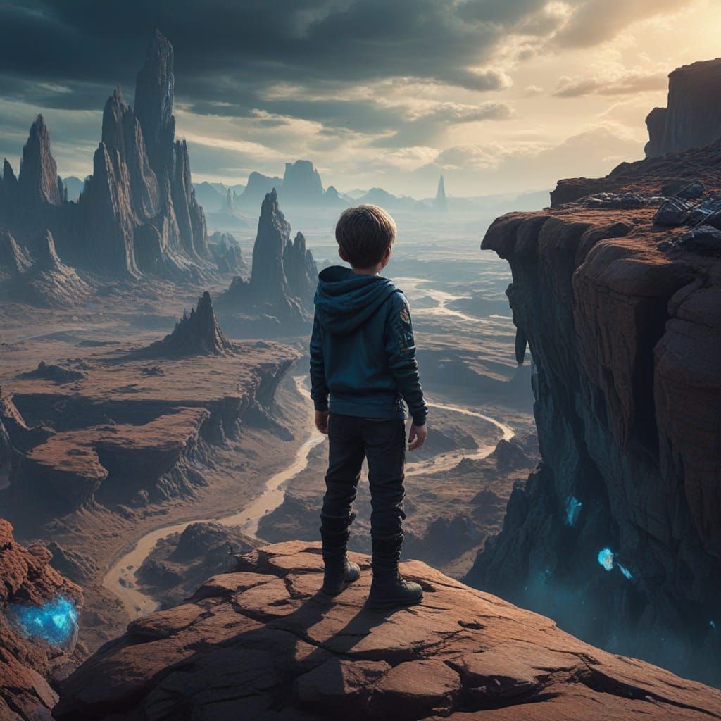 Abstract Boy Overlooking Alien World in Unreal Engine