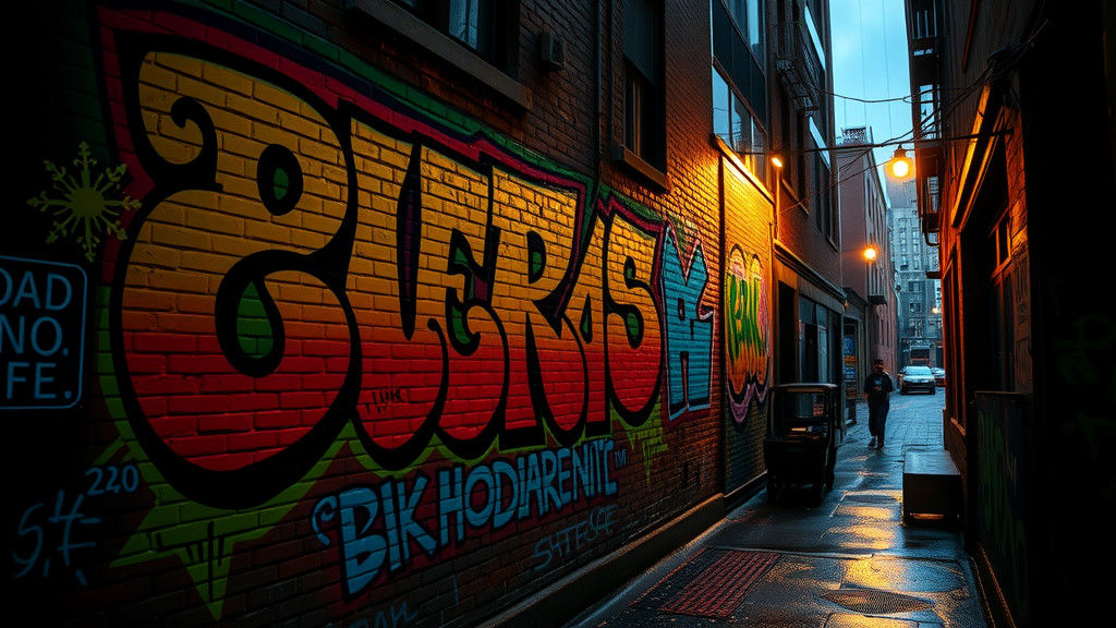 Vibrant Graffiti Art in Rain-Soaked New York Street