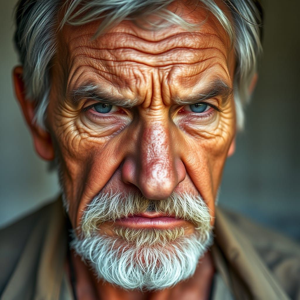 Grumpy Elderly Man Portrait Close-up