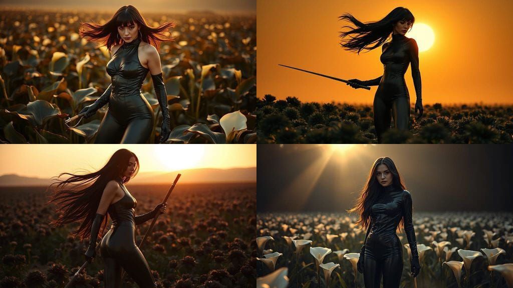 Domina in Latex with Whip in Black Flower Field