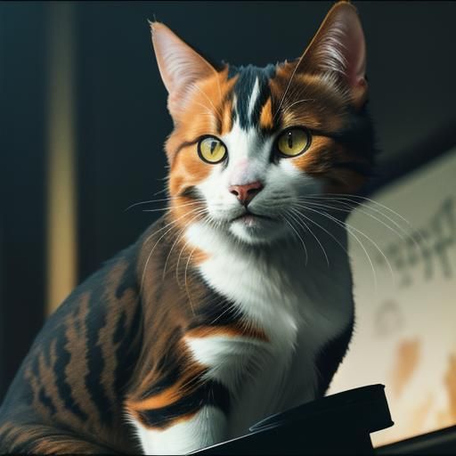 Calico Cat in Sharp Focus, Cinematic Quality