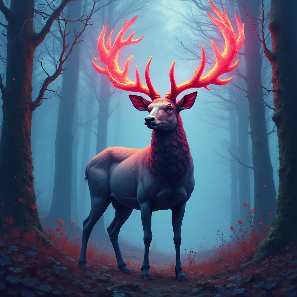 Fantasy Deer with Glowing Antlers in Graffiti Style