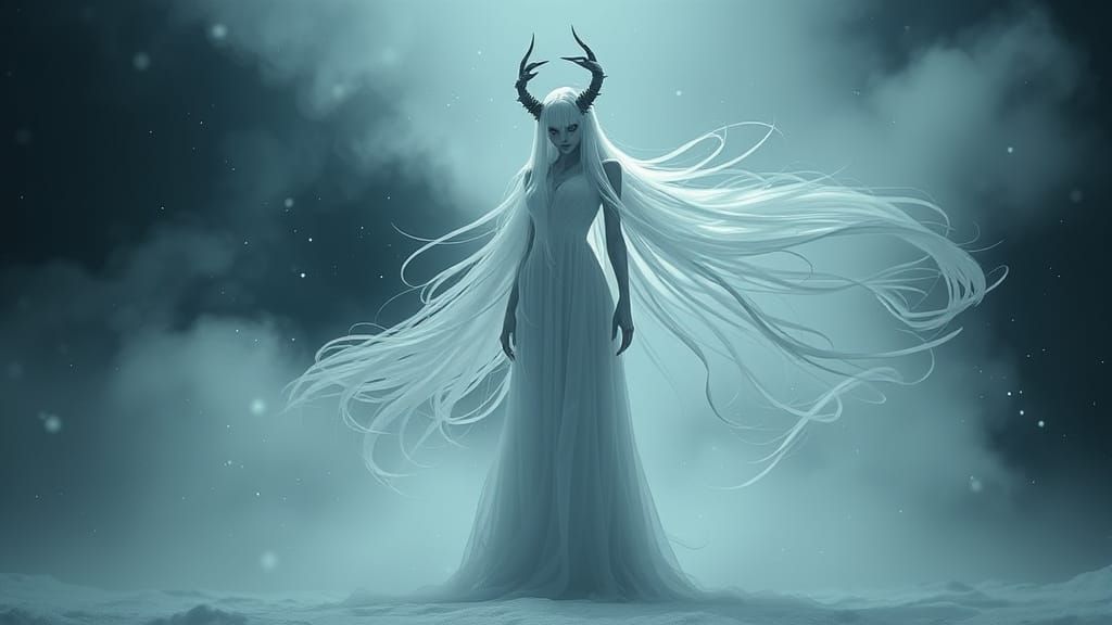 Ethereal Phantom Yōkai in Snowy Landscape