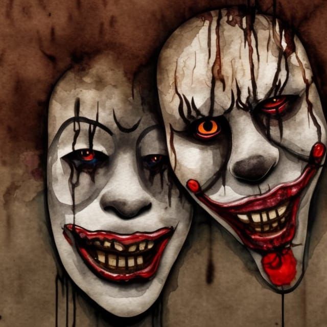 Scary Clowns with Spikes: A Watercolor Painting