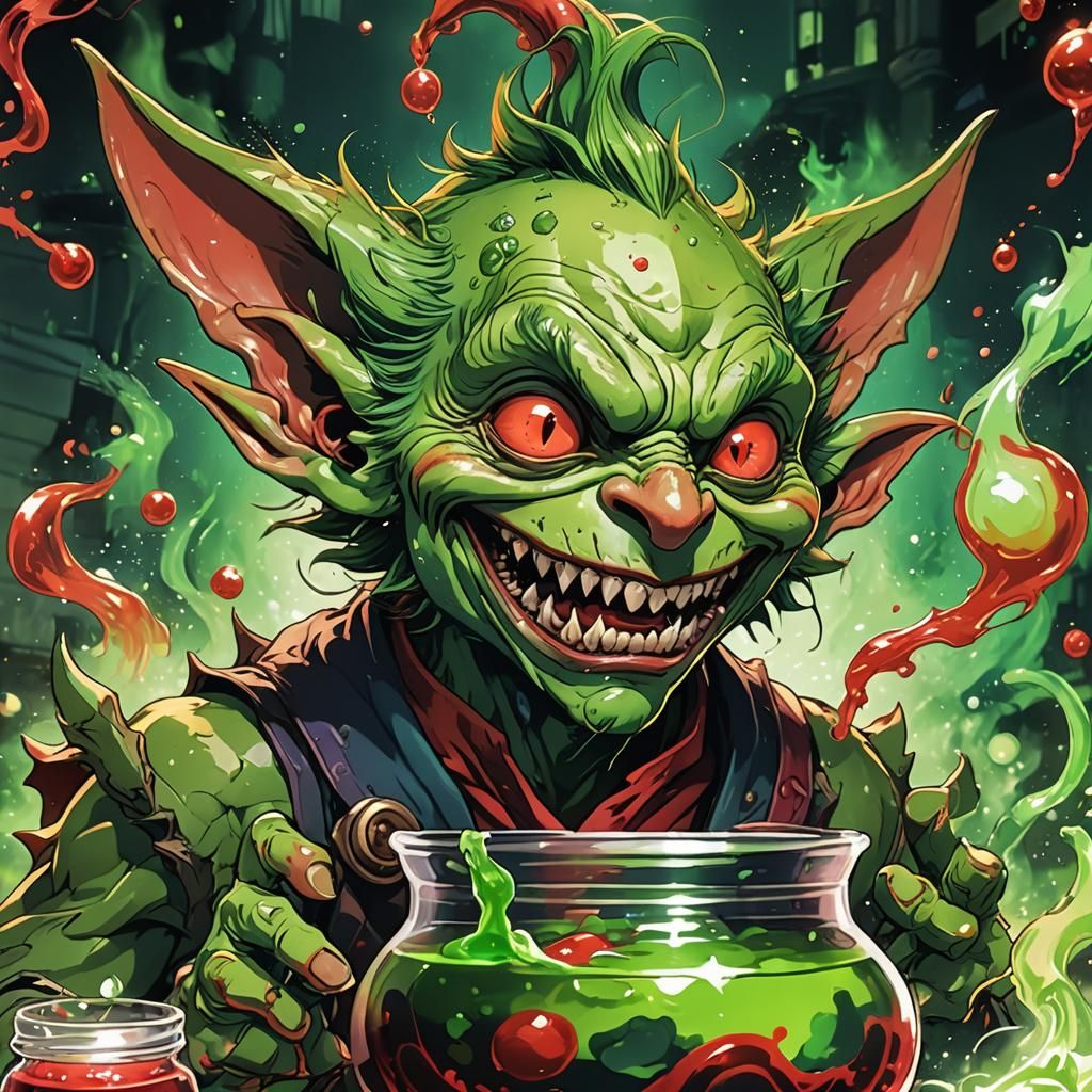 Anime Goblin Mixing Potion in Manga Style