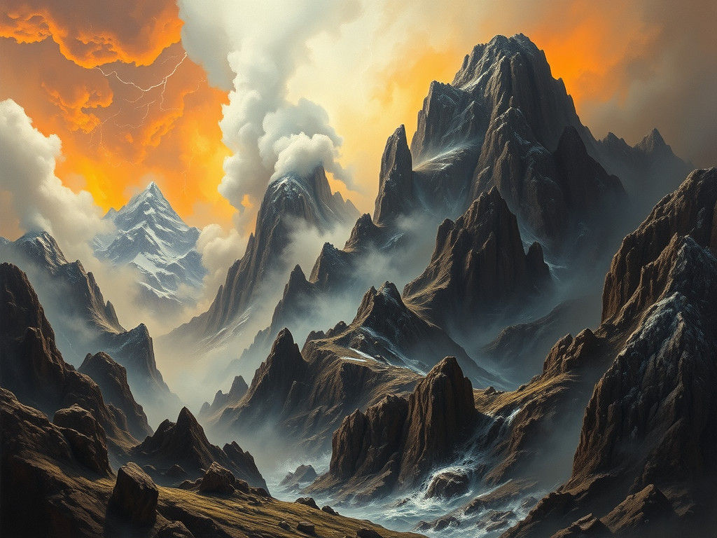 Mountains Clash in Dramatic Romanticist Landscape