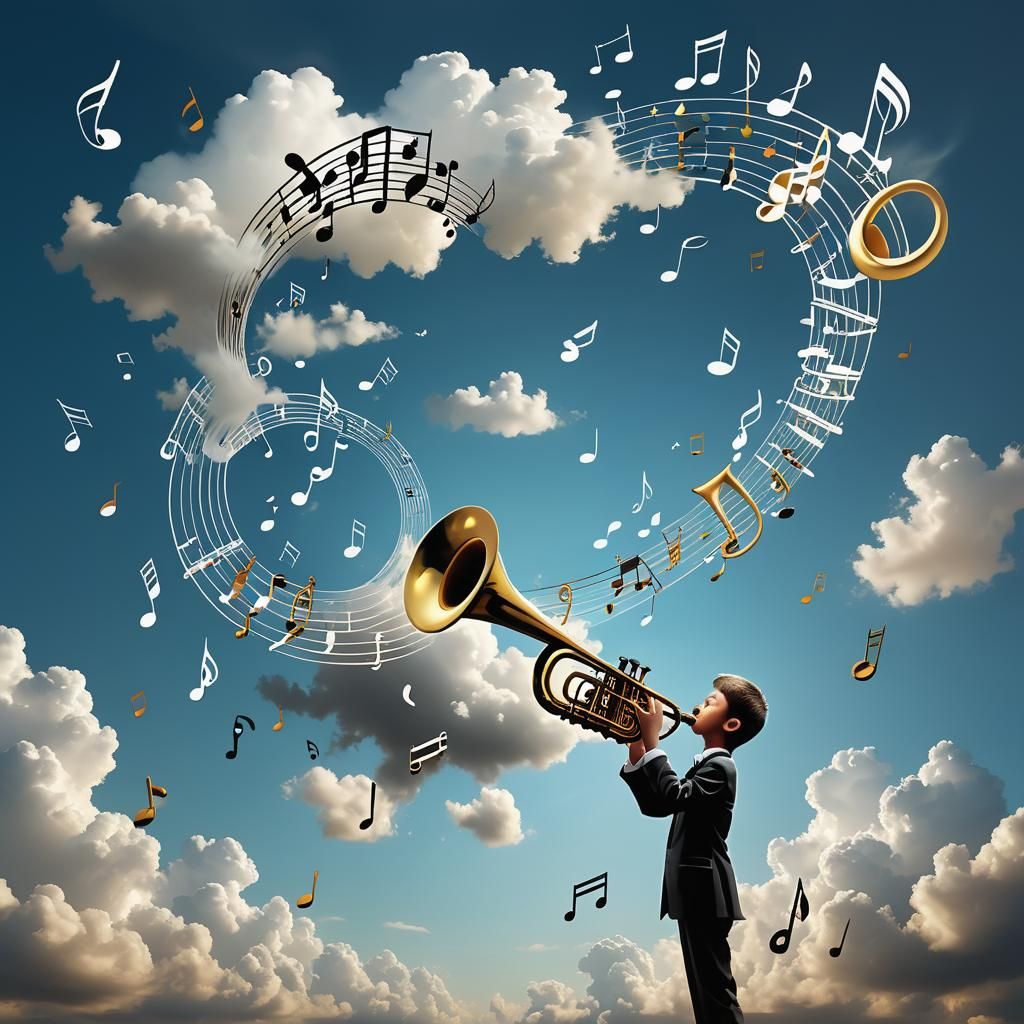Boy's Trumpet Creates Singing Cloud: Surreal Vision