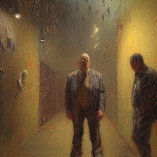 Surreal Man Behind Curtain Oil Painting