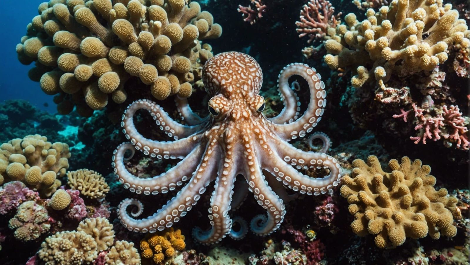octopus camouflaged under coral