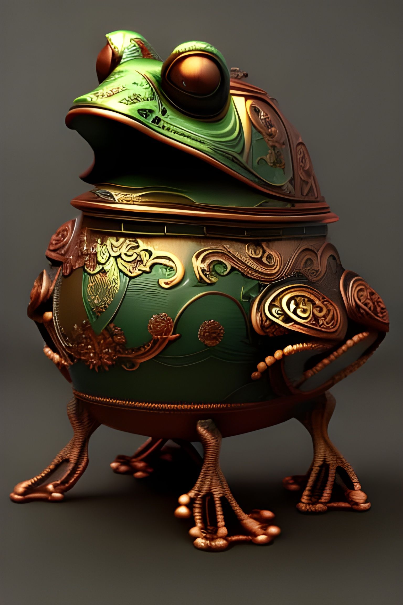 Steampunk Frog with Intricate Copper Details