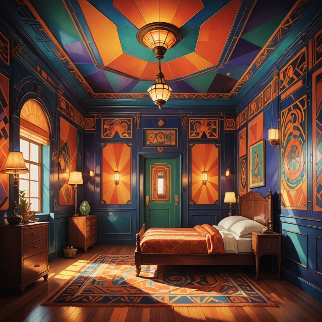 Art Deco Bedroom in Geometric Fauvism Style