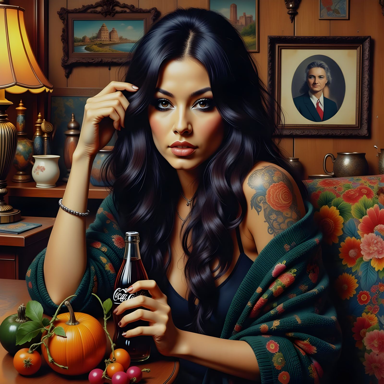 Photorealistic Woman Offering Coca-Cola in Casual Setting