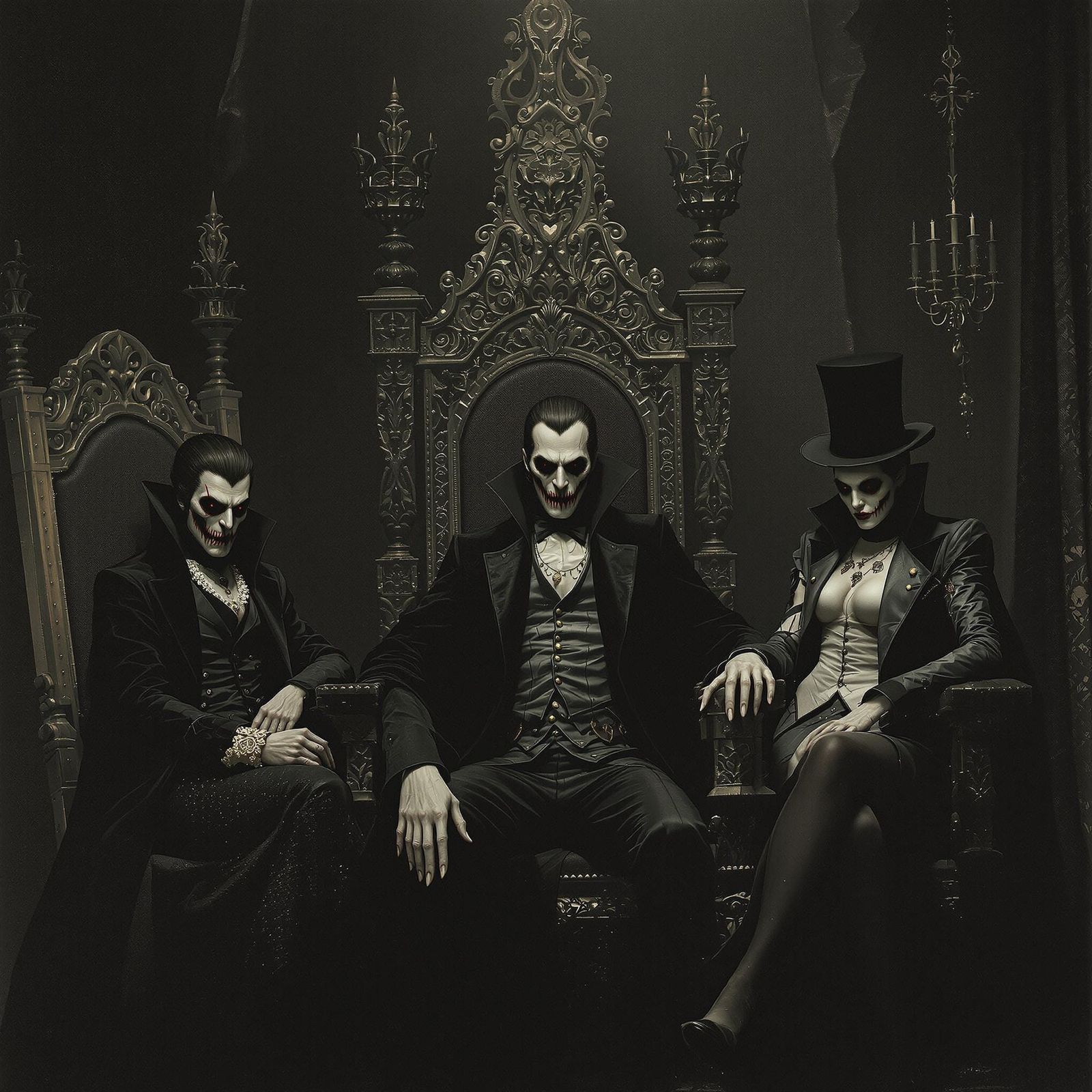 Aristocratic Vampires Rule in Opulent Throne Room