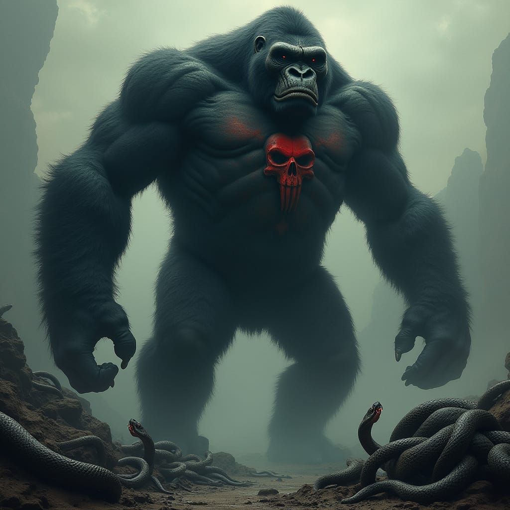 Menacing Gorilla Kaiju Titan in Biomechanical Style