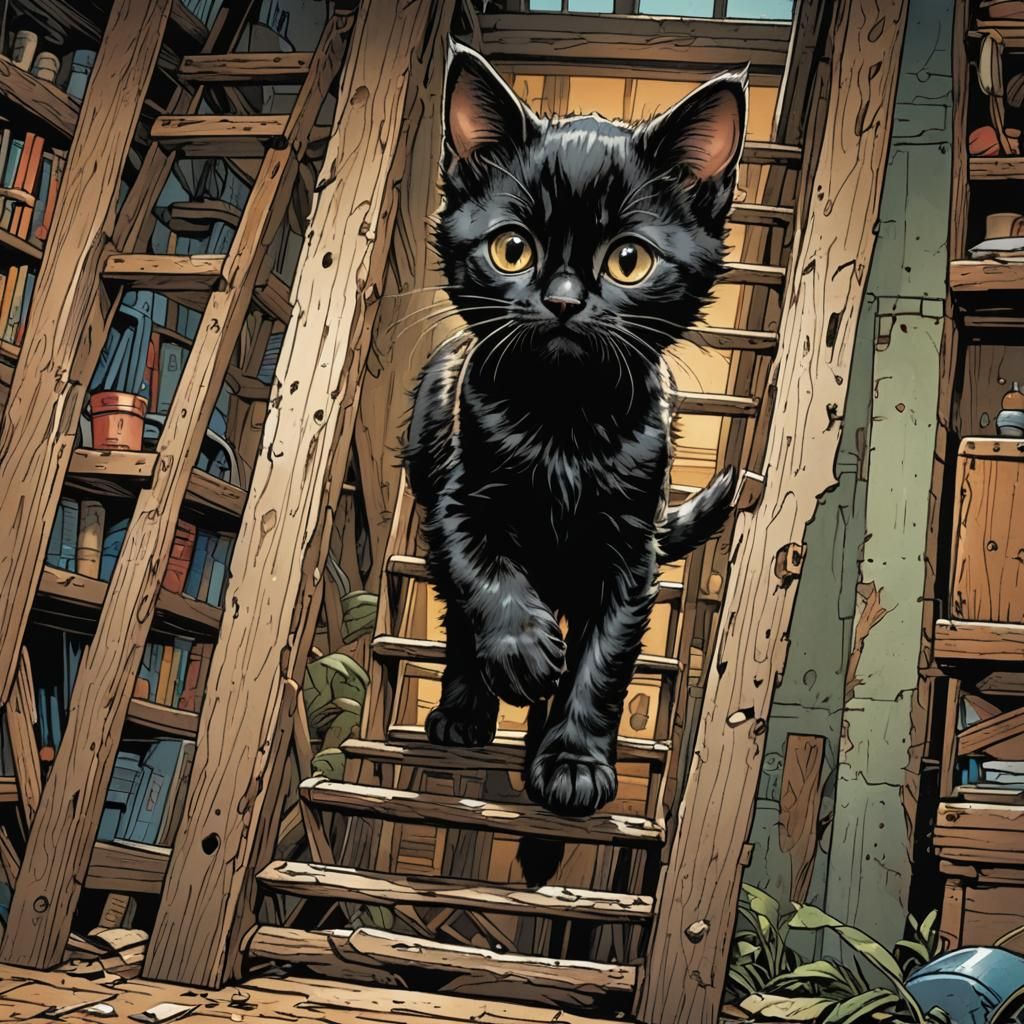 Black Kitten's Unlucky Day: Comic Book Art