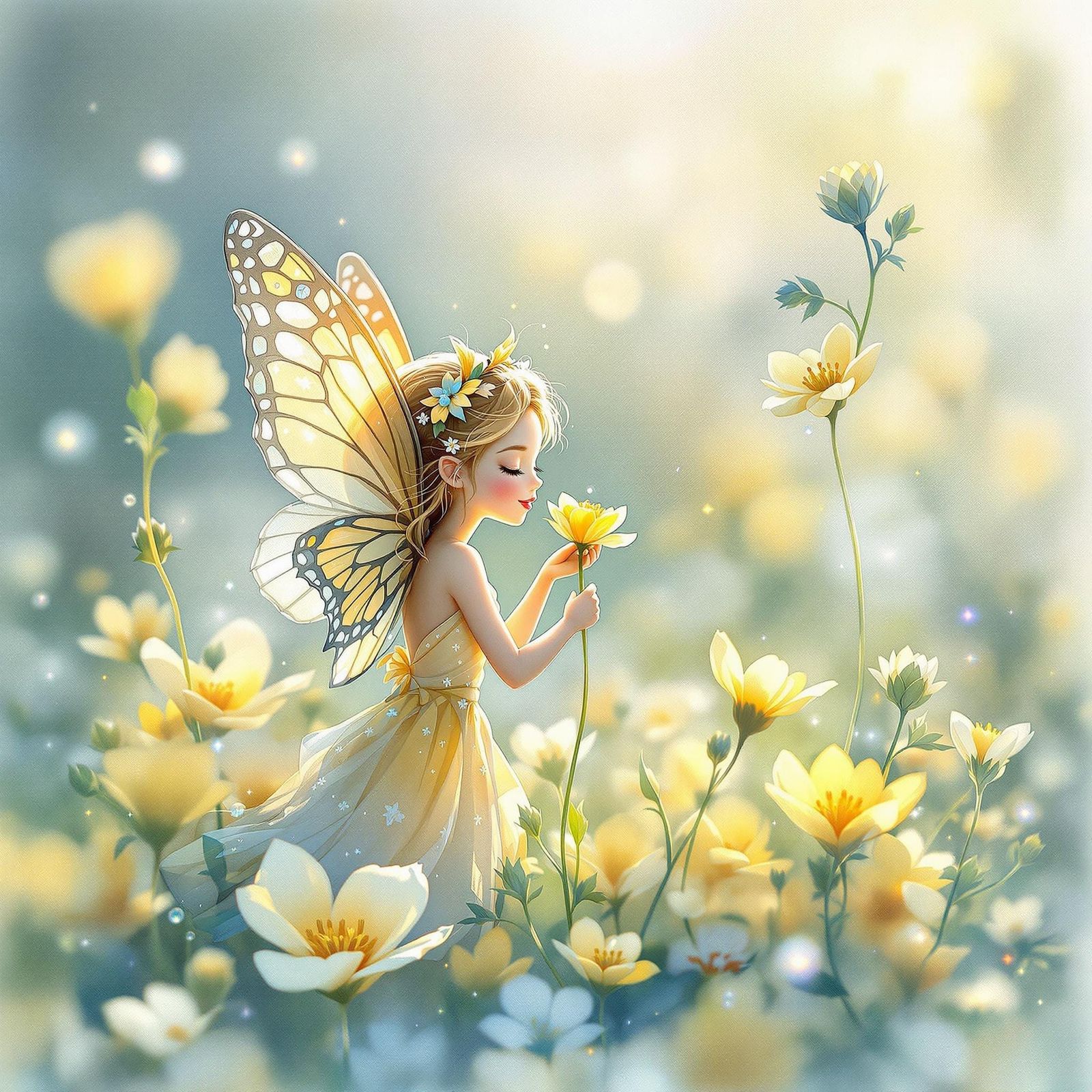 Whispers of Serene Fairy in Watercolour and Ink