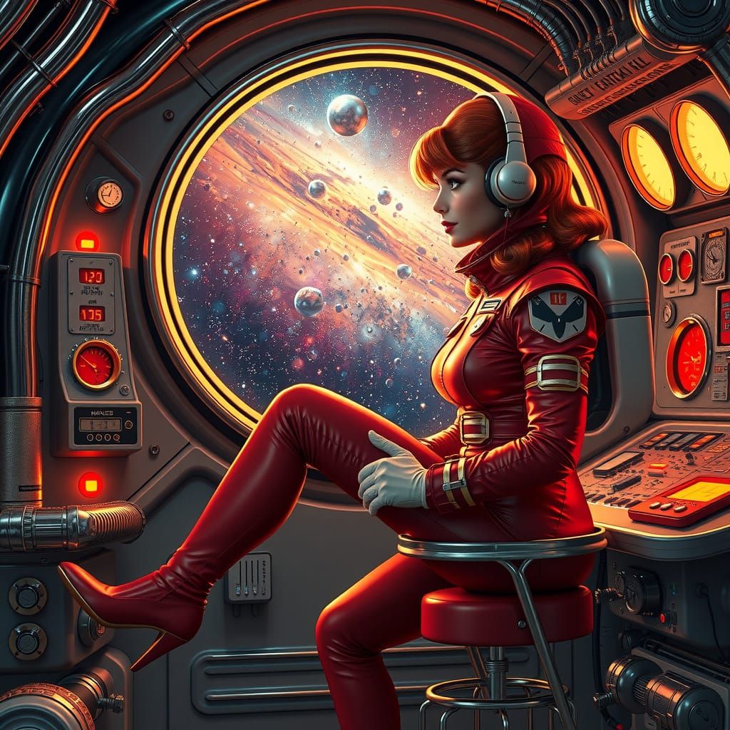 Golden Astronautess Gazing at Galaxy