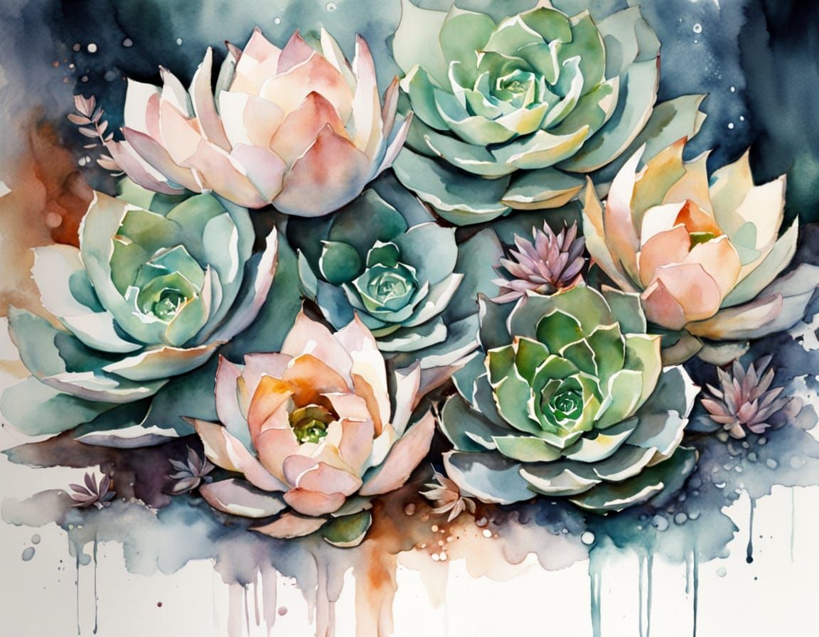 Whimsical Watercolor Succulents in Soft Pastels