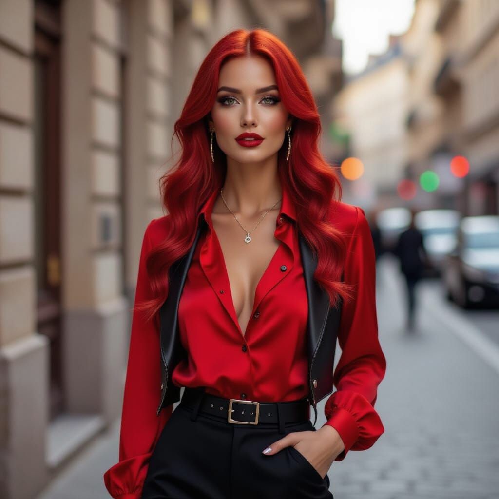 Anime Woman with Red Hair in 3D Style