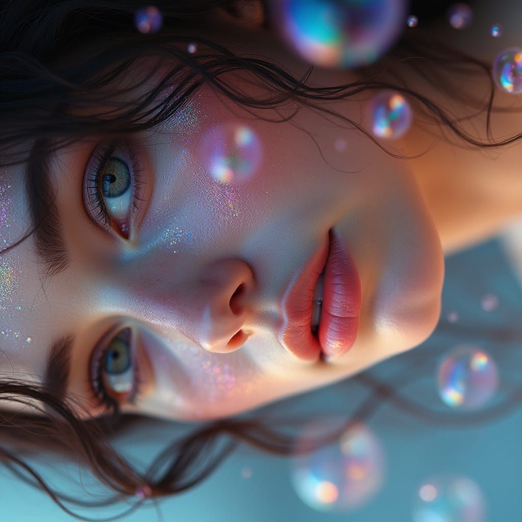 GlitchFoilFlux Portrait with Iridescent Bubbles
