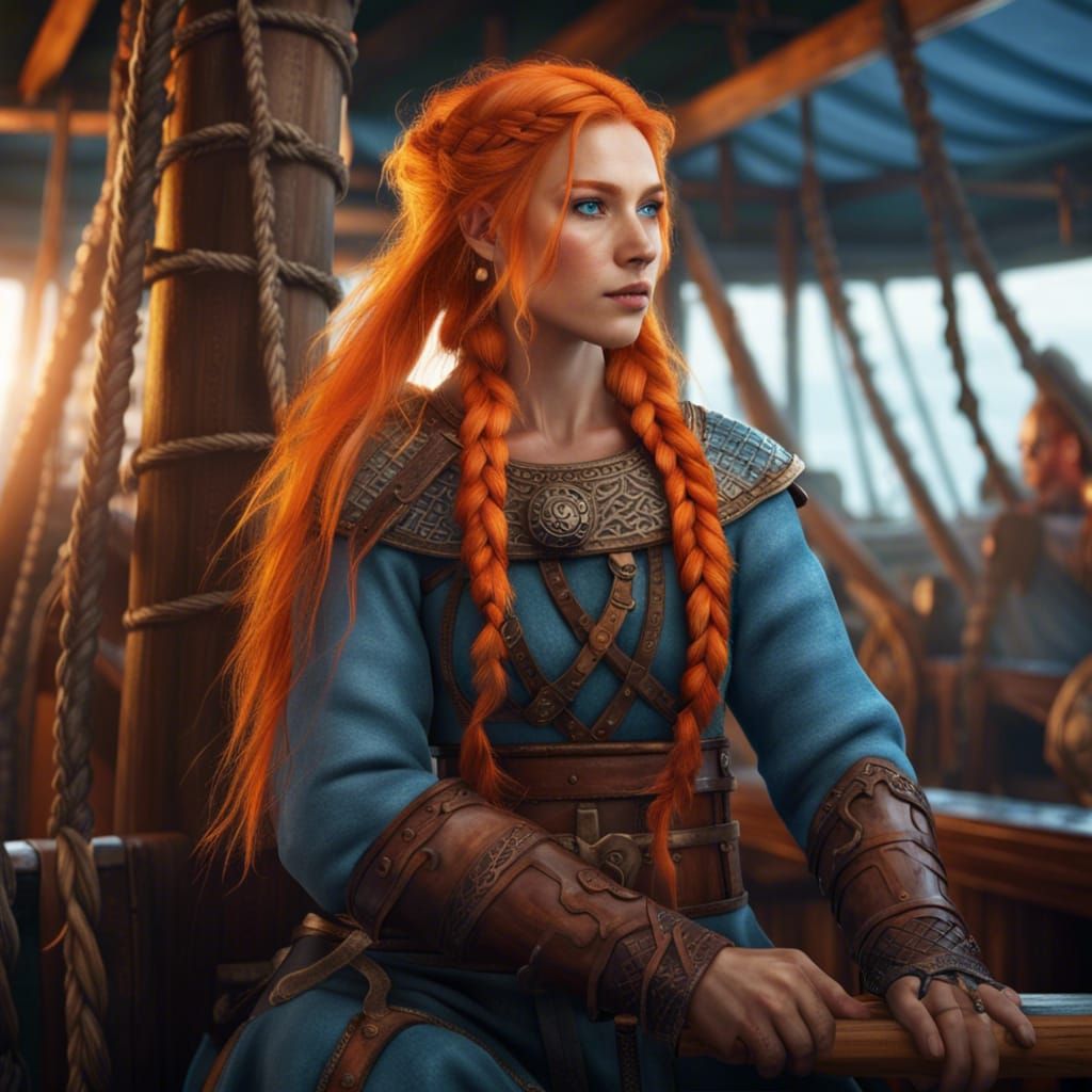 Nordic Druid Woman on Longship in 8k