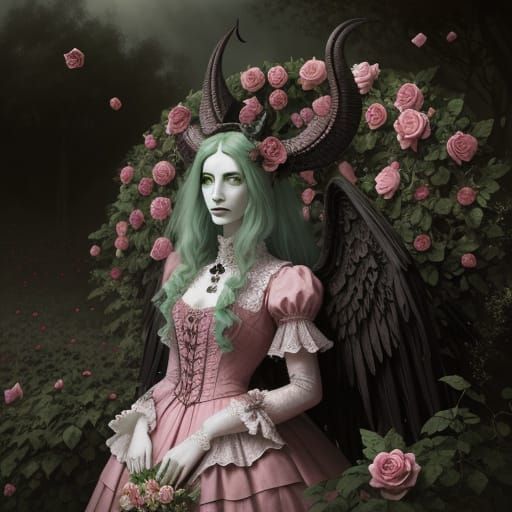 Gothic Baphomet in Surreal Rose Garden