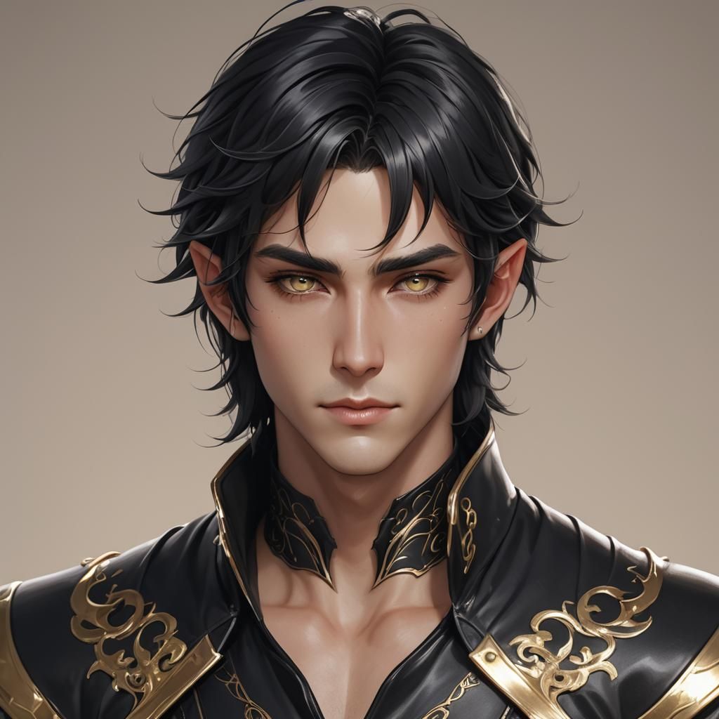 Golden-Skinned Elf Portrait in Digital Anime Art