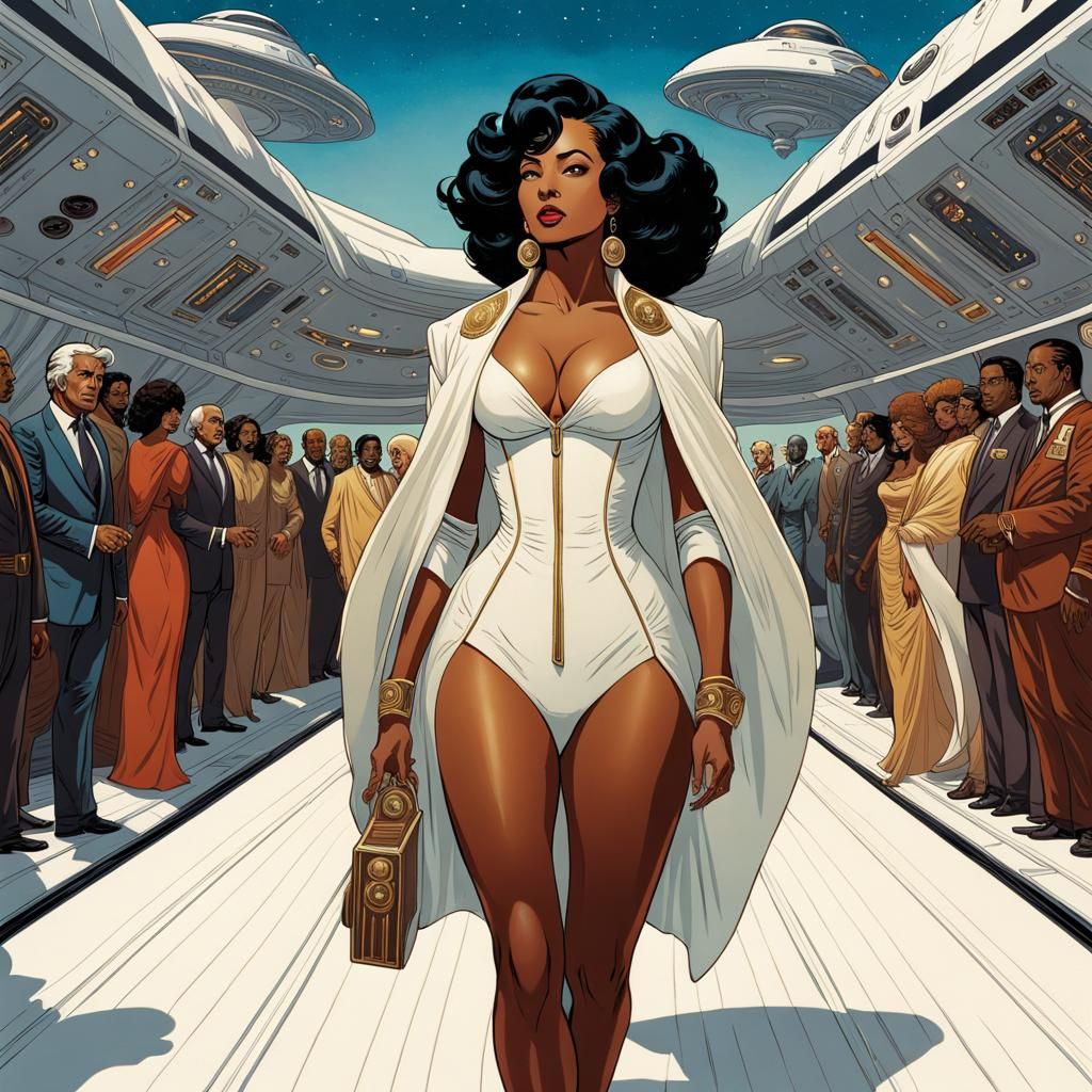Black President on Spaceship Deck in Comic Book Art