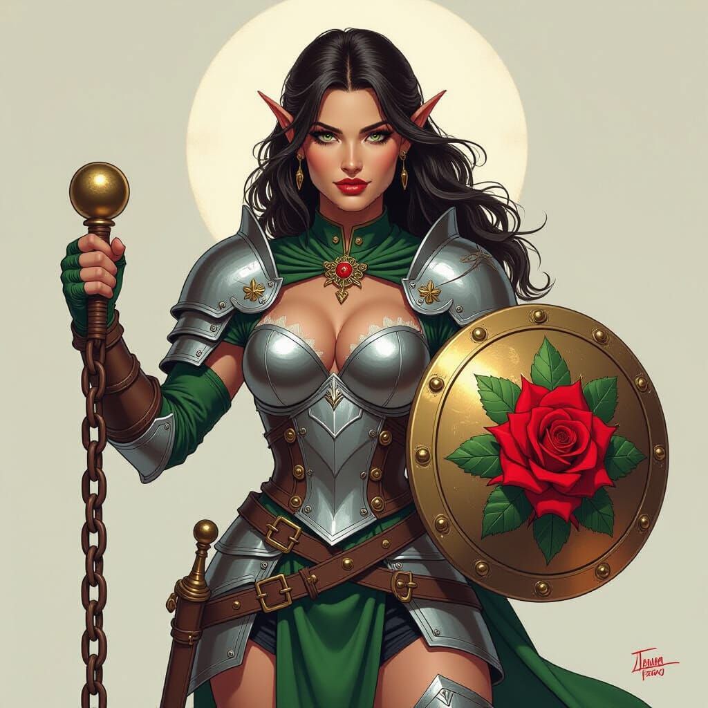 Half Elf Paladin Woman With Weapon and Shield