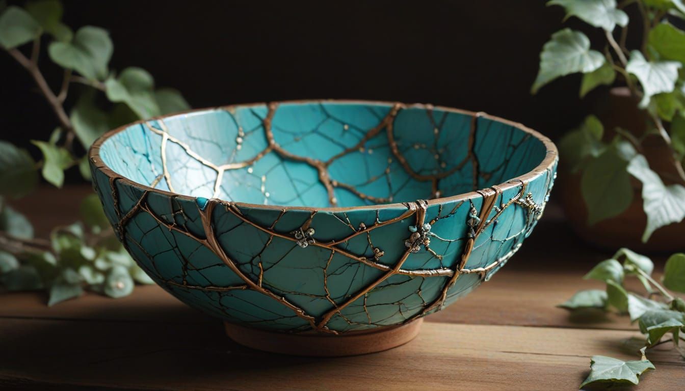 Turquoise kintsugi bowl