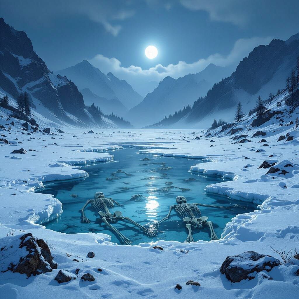 Roopkund Lake Frozen in Time with Skeletons Under Ice