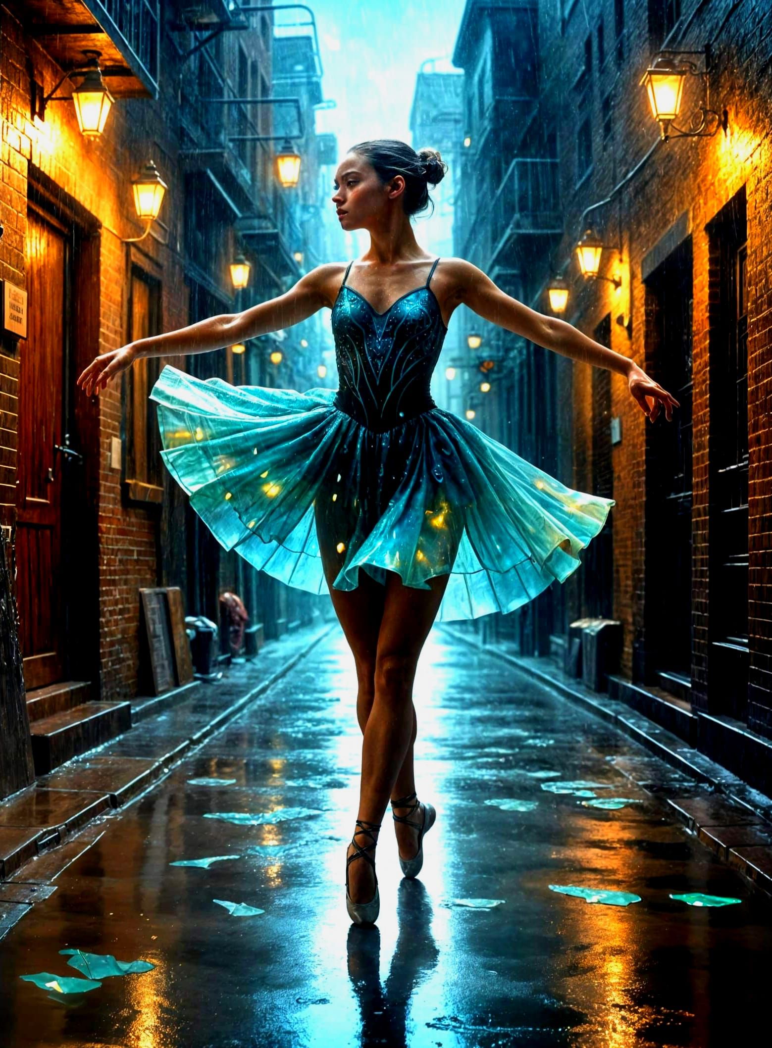 Surreal Ballet Dancer in Glowing Sea Glass Costume