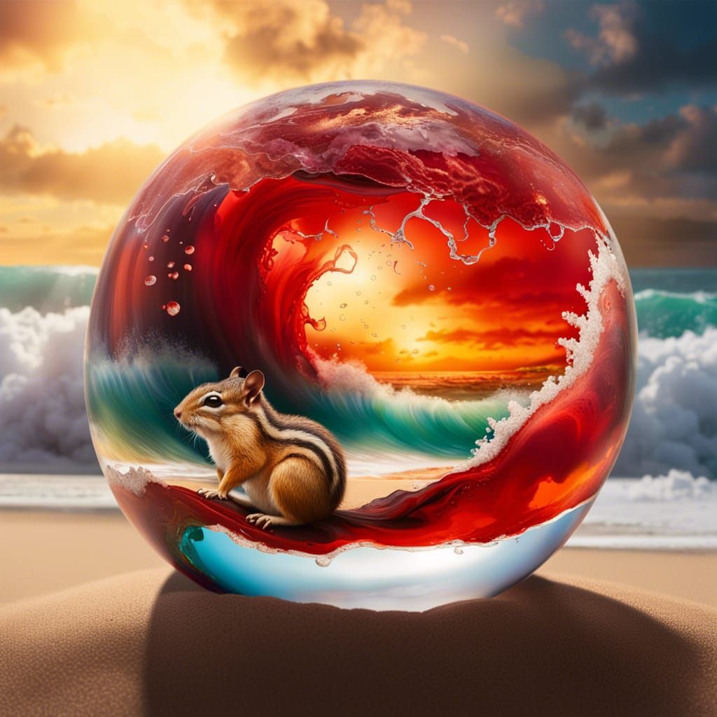 Chipmunk in Stormy Sphere: Hyperrealistic Splash Art
