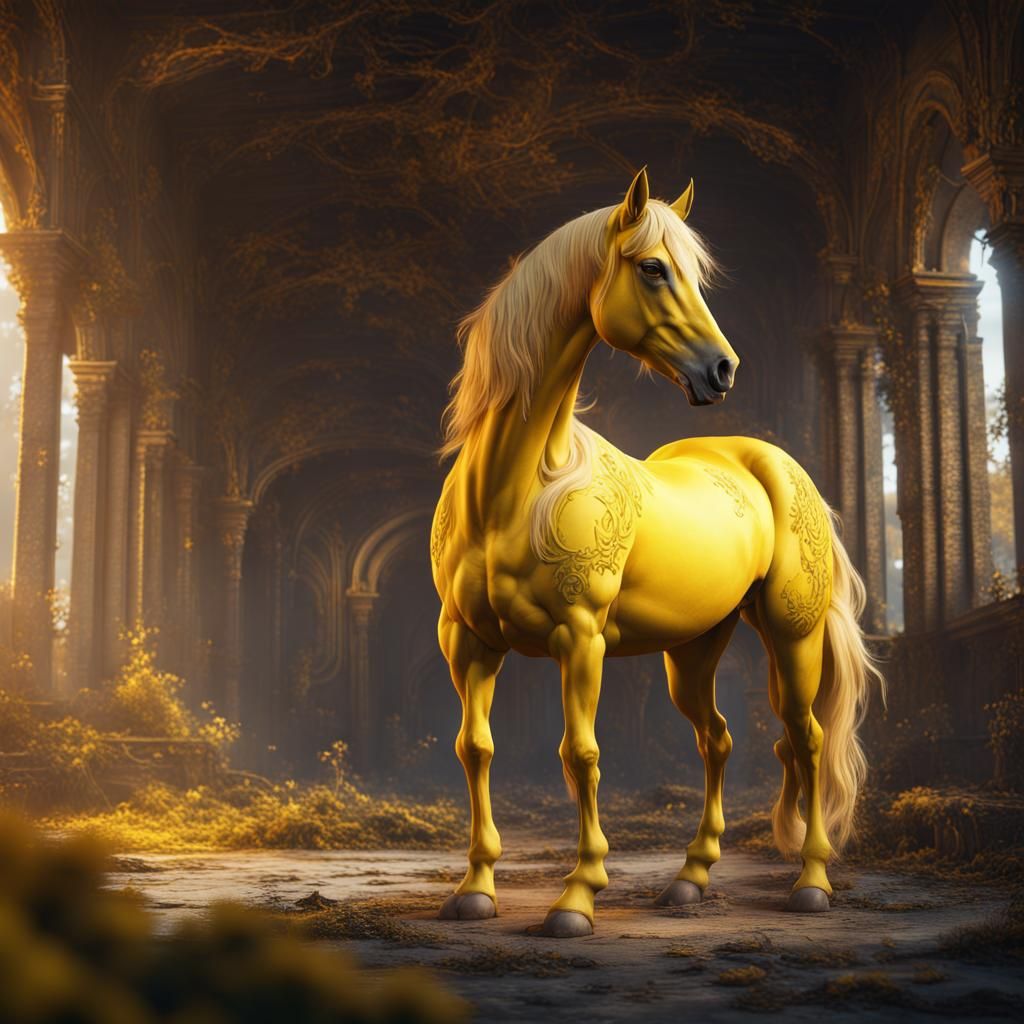 Fantastical Yellow Horse in Detailed Matte Painting