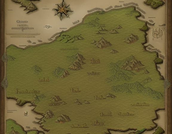 Fantasy World Map on Old Parchment