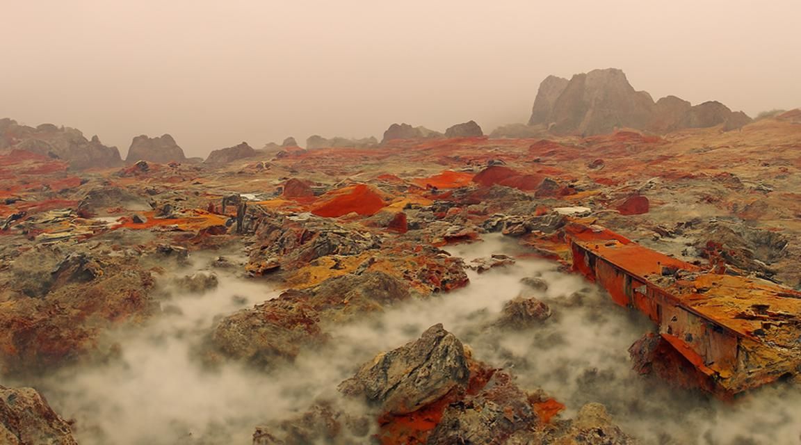 Martian Landscape with Rusty Pools: Cinematic Photography