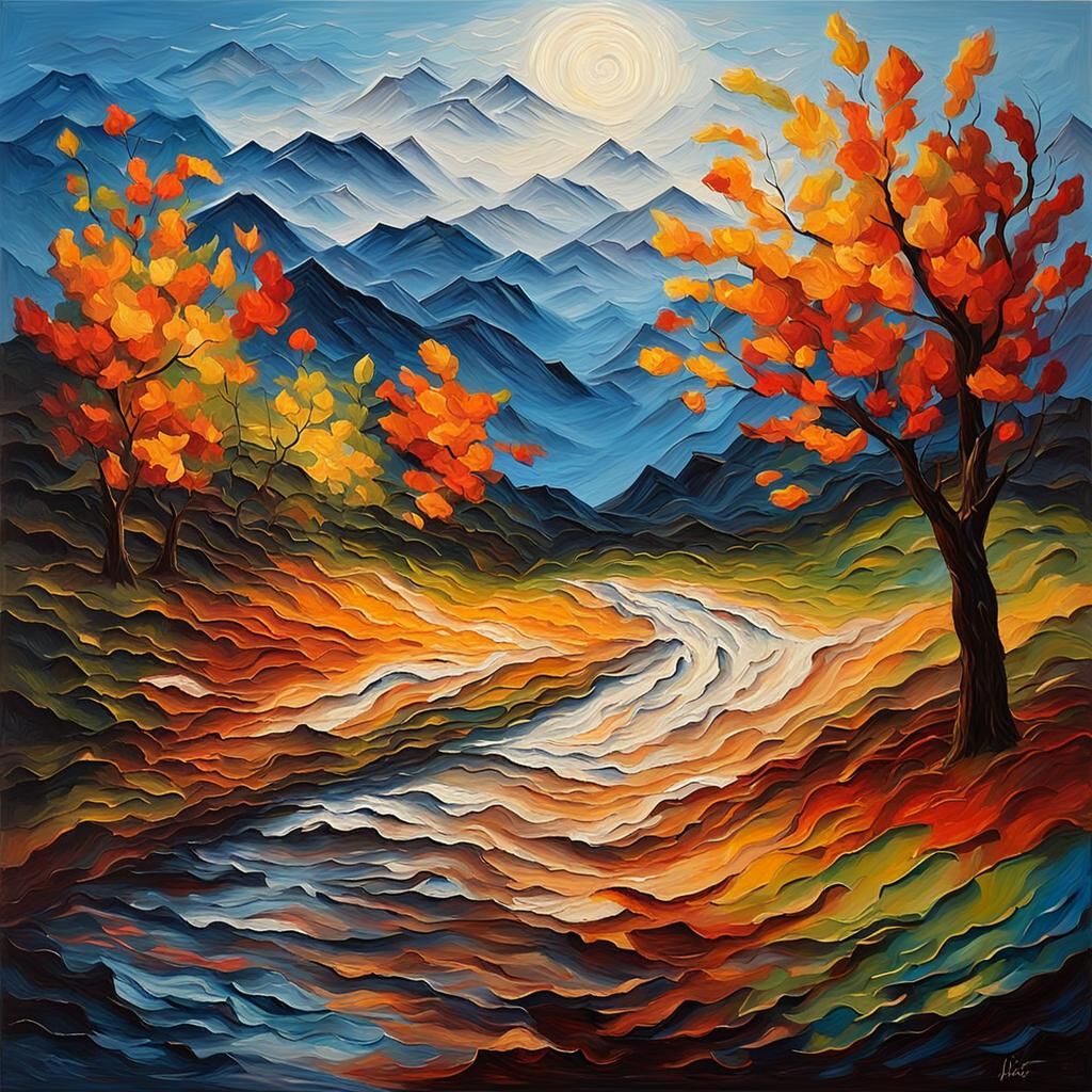 Colorful Impasto Landscape Painting with Dynamic Brushwork