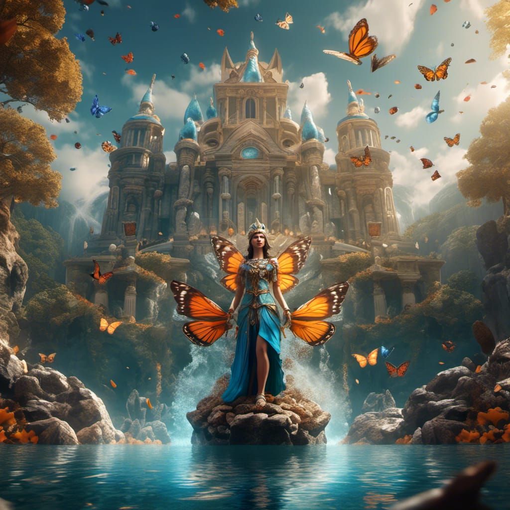 Crystal Butterfly Goddess Levitating on River