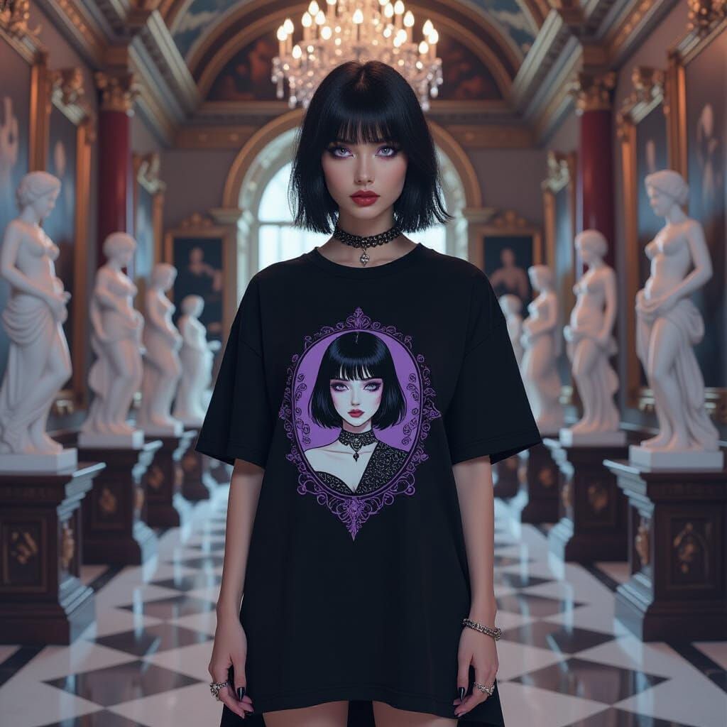 Gothic Thai Woman in Ornate Hall, Anime Art