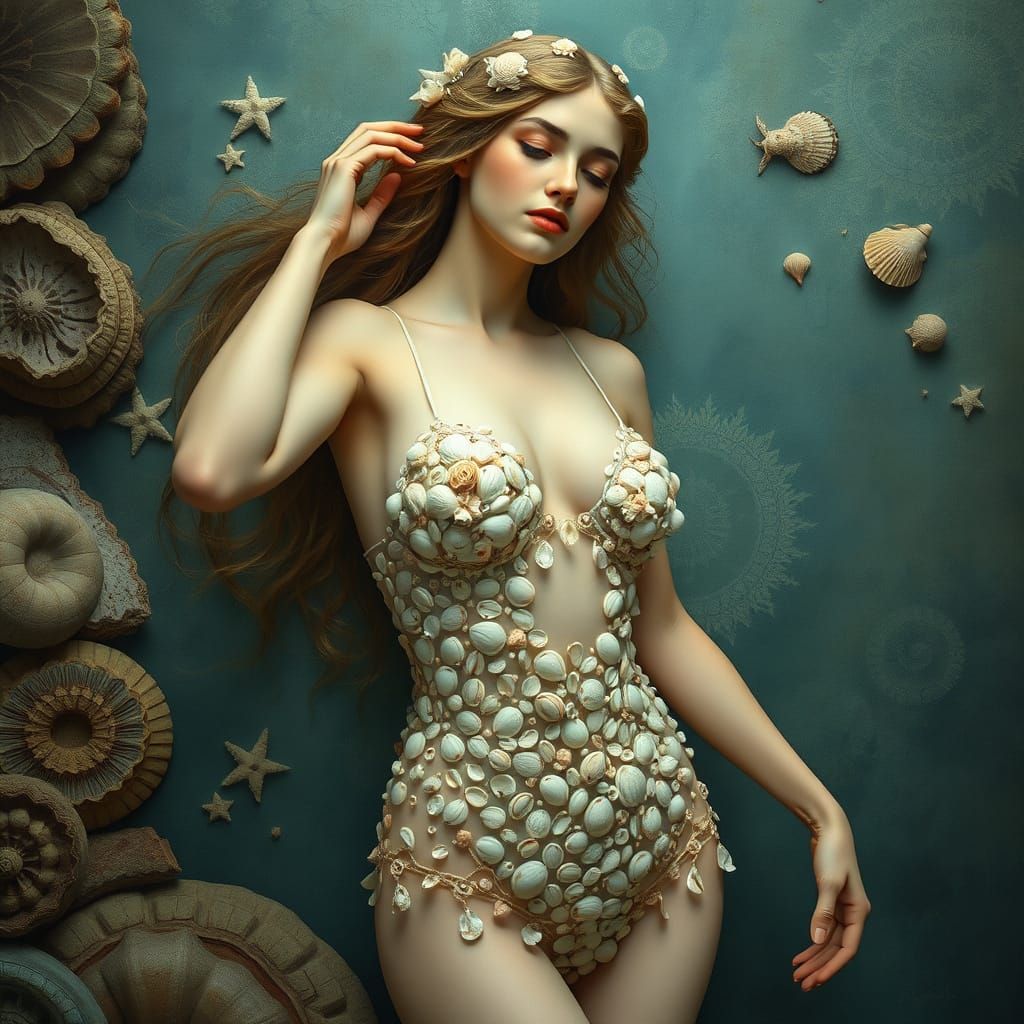 Seashell Goddess in Art Nouveau Style