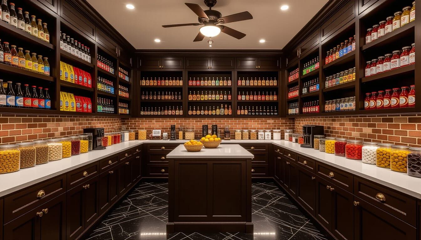 Victorian Storage Room with Abundant Provisions in Chiaroscu...