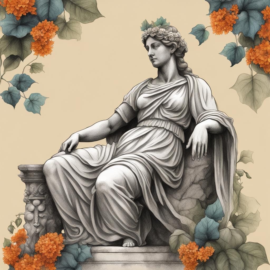 Roman Goddess Statue in Pencil Sketch Style