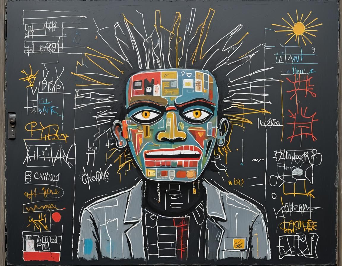 Man in Chalk Art Style on Black Slate Door